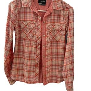 PRICED TO SELL: Marmot womens peach flannel top. Lightweight. Very soft. XS.